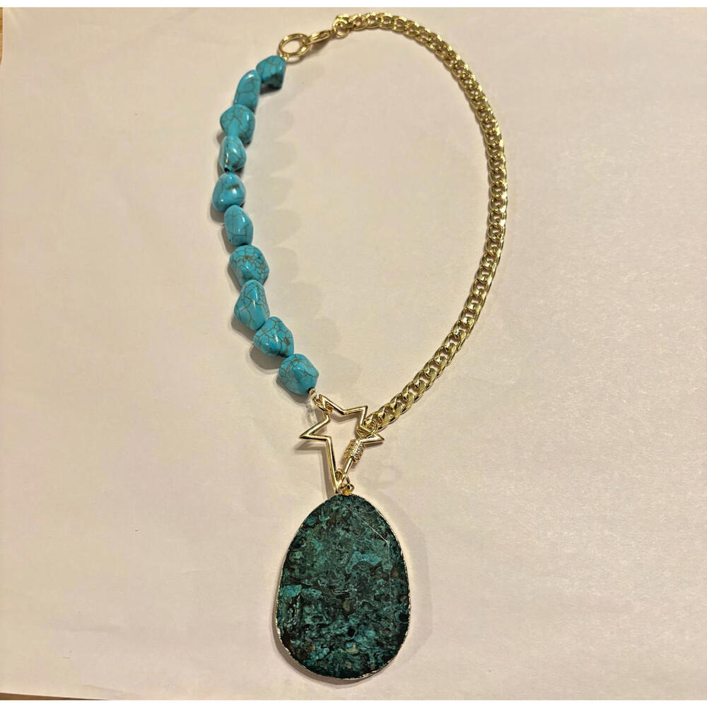 Park Lane Fiji Necklace Genuine Turquoise Gold Tone Statement Boho Beach Star